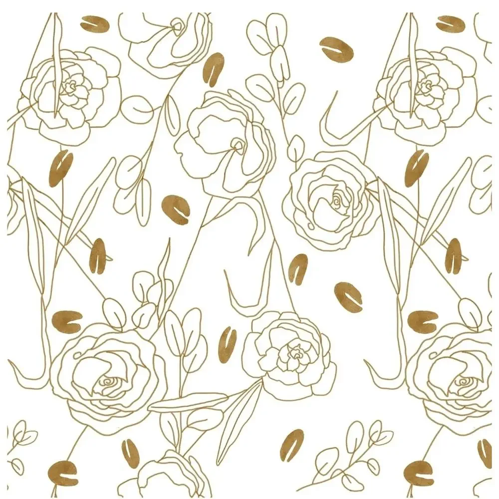 Floral Boho Peel Wallpaper Gold 17.3''×118'' Leaf Removable Vinyl Roll s30 b1